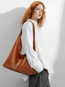 Vintage Simple Casual Large Capacity Tote Bag Female Handbag, Shoulder Bag - Brown - View 6