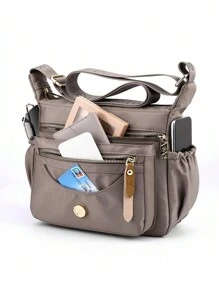 1个女士多层单肩包，大容量防水尼龙斜挎包，女士休闲手机袋