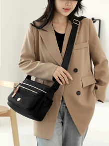 1个女士多层单肩包，大容量防水尼龙斜挎包，女士休闲手机袋