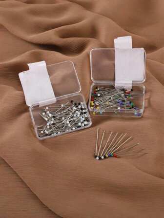 100Pcs Colorful Glass Head Pearlized Pin-Strong Hold Straight Pin In A Box For Clothes And Headscarf Fashionable Brooch