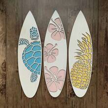 3pcs Surfboard Wall Hanging Decor Plaques, Wooden Beach Decorations, Summer Tropical Hibiscus Flower Hawaii Bar Wall Decor, Pineapple Turtle Door Sign, Suitable For Party, Home, Room, Wall Decor, Gift, Birthday, Graduation - White - View 8