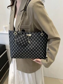 2024 New Women's Personalized Large Capacity Handbag, Fashionable Retro Chain Tote Bag With Printed Design, Suitable For Commuting, Shoulder And Handheld