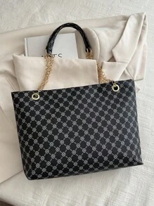 2024 New Women's Personalized Large Capacity Handbag, Fashionable Retro Chain Tote Bag With Printed Design, Suitable For Commuting, Shoulder And Handheld