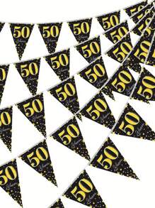 12 面旗帜 50/60/70/80 岁生日派对装饰三角旗横幅，黑金色 50/60/70/80 岁横幅三角旗派对配件适用于 50/60/70/80 岁生日婚礼周年派对装饰用品、圣诞节 - 彩色 - 查看 10