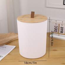 1pc Large Capacity With Bamboo Cover Trash Can With Simple Striped Design, For Home Living Room Or Bathroom Storage - Multicolor - View 6