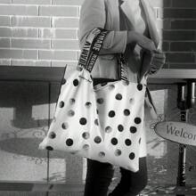 Túi mua sắm thời trang sức chứa lớn dành cho nữ - Túi tote/Túi xách/Túi đeo vai đa chức năng với thiết kế lưới và vải - Đen và trắng - Xem 2