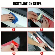 Universal Car Trunk Door Sill Protector, Rubber Strip Sticker Auto Rear Bumper Guard Scratch Protection Bar Black Styling Car Accessories, 90cm/35.4in - Red - View 9