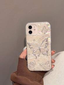 High-End Butterfly Magnetic Shell Stand With Seashell Pattern, Compatible With IPhone 15/14 Pro Max/12/11/13, Popular And Design With Anti-Fall Protection For Women - White - View 3