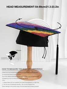 1 pieza de gorro de graduación unisex con diamantes de imitación de colores, único y personalizado, ideal para la ceremonia de graduación y el baile de graduación - Multicolor - Ver 3