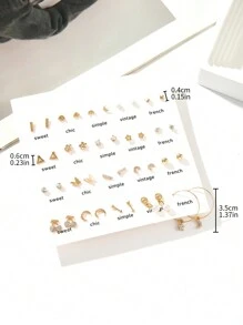 40入組兔子形狀珍珠和鑽石釘耳環，金屬色調，時尚女性配對套裝 - 彩色 - 查看 5