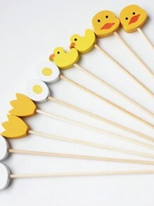 100pcs/Pack Cute Cartoon Egg Chick Fruit Sign Decorations - Multicolor - View 4