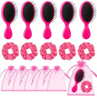 15 Pcs Pink Party Favors Makeup Party Favors Lets Go Party Supplies Hair Accessory Includes 5 Small Hairbrush And 5 Scrunchies And 5 Organza Bag For Sleepover Party Spa Party Supplies