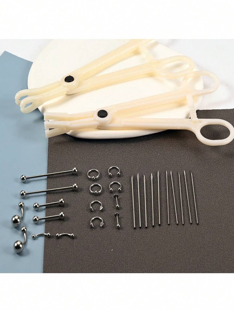 30Pcs/Set Body Piercings Kit, Stainless Steel 14G Belly Tongue 16G Nose