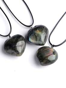 1 chiếc vòng cổ mặt dây chuyền đá mặt trăng bán quý hình trái tim bằng thạch anh pha lê tự nhiên thanh lịch Labradorite - Vòng cổ Labradorite hình trái tim màu xanh - Xem 2