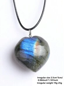 1 chiếc vòng cổ mặt dây chuyền đá mặt trăng bán quý hình trái tim bằng thạch anh pha lê tự nhiên thanh lịch Labradorite - Vòng cổ Labradorite hình trái tim màu xanh - Xem 4