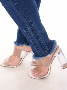 Women Jeans - 深色水洗藍 - 查看 10