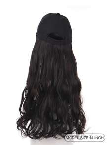 Gorro peluca de 20 pulgadas para mujeres, peluca con gorra de béisbol ondulado con extensiones de cabello sintético rizado y ajustable - Negro - Ver 2