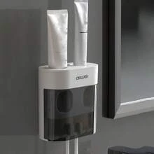 1件装双头全自动牙膏挤压器壁挂式儿童牙膏挤压器手动免钻收纳架 - 黑色 - 查看 11