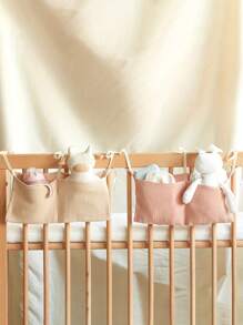 Baby Crib Storage Hanging Bag Stroller Pure Cotton Multifunctional Diaper Diaper Molar Toys Laminated Storage Bag(Pink)