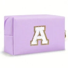 Initial Letter Patch Makeup Bag, Preppy Portable Chenille Letter Cosmetic Bag With Zipper, PU Leather Waterproof Travel Toiletry Bag Monogram Make Up Pouch For Women Girls (Letter A~Z) Makeup Organizer Makeup Storage Bag Mini Pouch Travel Small Makeup Case Accessories Make Up Holder Brush Bag Make Up Container Cosmetic Bag Travel Essentials Ladies Accessoires Travelling Stuff Makeup Bags Makeup Pouch Make Up Pouch - Màu tím - Xem 21