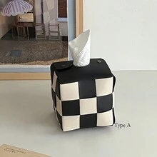 1pc Nordic Style Black And White Checkerboard Tissue Box Holder For Home, Living Room, Dining Room - Multicolor - View 6