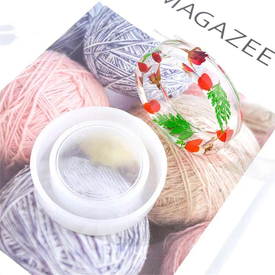 1pc DIY Resin Casting Mould For Flower Bangle Bracelet, Round Shape With Straight Tube, Made Of Silicone - White - View 1
