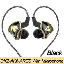 VAORLO 全新原裝QKZ AK6 Ares EDX PRO 1DD動圈耳機3.5公釐AUX HIFI立體聲音樂有線耳機入耳式運動降噪耳機附麥克風，適用於三星、華為、小米、電腦和筆記本電腦 - 黑色 - 查看 2