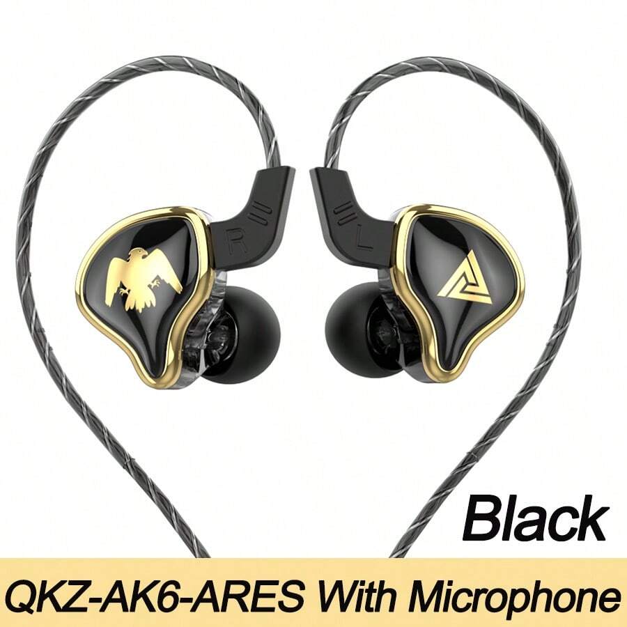 VAORLO 全新原裝QKZ AK6 Ares EDX PRO 1DD動圈耳機3.5公釐AUX HIFI立體聲音樂有線耳機入耳式運動降噪耳機附麥克風，適用於三星、華為、小米、電腦和筆記本電腦