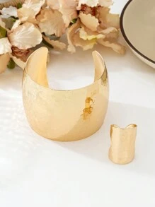 1 conjunto Vintage Pulseira e Anel de Metal Elegante Estilo Minimalista Conjunto de Joias para Mulheres, Presente de Feriado