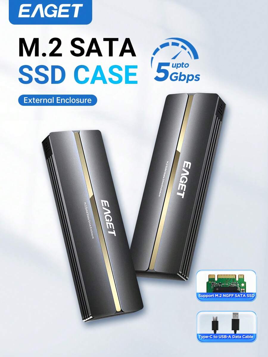 EAGET M.2 PCIE SSD 硬盘盒 NVME 双协议 M.2 转 USB Type C 3.1 SSD 适配器适用于 NVME PCIE NGFF SATA SSD 磁盘盒 M.2 外置 SSD 盒（内部不包括 SSD） - 黑色 - 查看 1