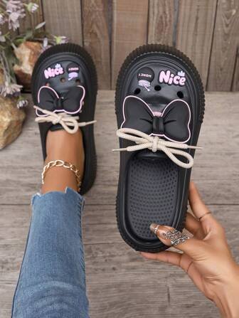 ZOSIVC 女士夏季蝴蝶結拖鞋，舒適的卡通平臺涼鞋，輕便的休閑沙灘拖鞋