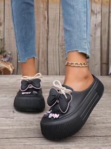 ZOSIVC Mulas de verano para mujer con lazo, sandalias de plataforma cómodas con dibujos animados, ligeras zapatillas casuales de playa al aire libre - Negro - Ver 5