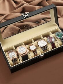 Estuche Para Relojes Relojero Caja Para Relojes 6 Espacios,Caja de reloj, superior, alto grado, uso, hermoso, conveniente, almacenamiento, relojes de joyería - Negro - Ver 2