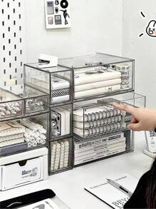 1pc Mini Multi-Size Transparent Acrylic Desktop Drawer Dustproof Stationery Organizer Box, Suitable For Bedroom, Office, Cosmetics Storage