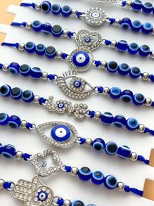 12pcs Vintage Devil's Eye 12 Mixed Heart Hand Of Treasure Blue Braided Bracelet Cute Good Luck Amulet Bracelet Gift For Girls Jewelry Wholesale Valentines