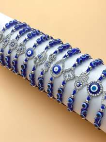 12pcs Vintage Devil's Eye 12 Mixed Heart Hand Of Treasure Blue Braided Bracelet Cute Good Luck Amulet Bracelet Gift For Girls Jewelry Wholesale Valentines