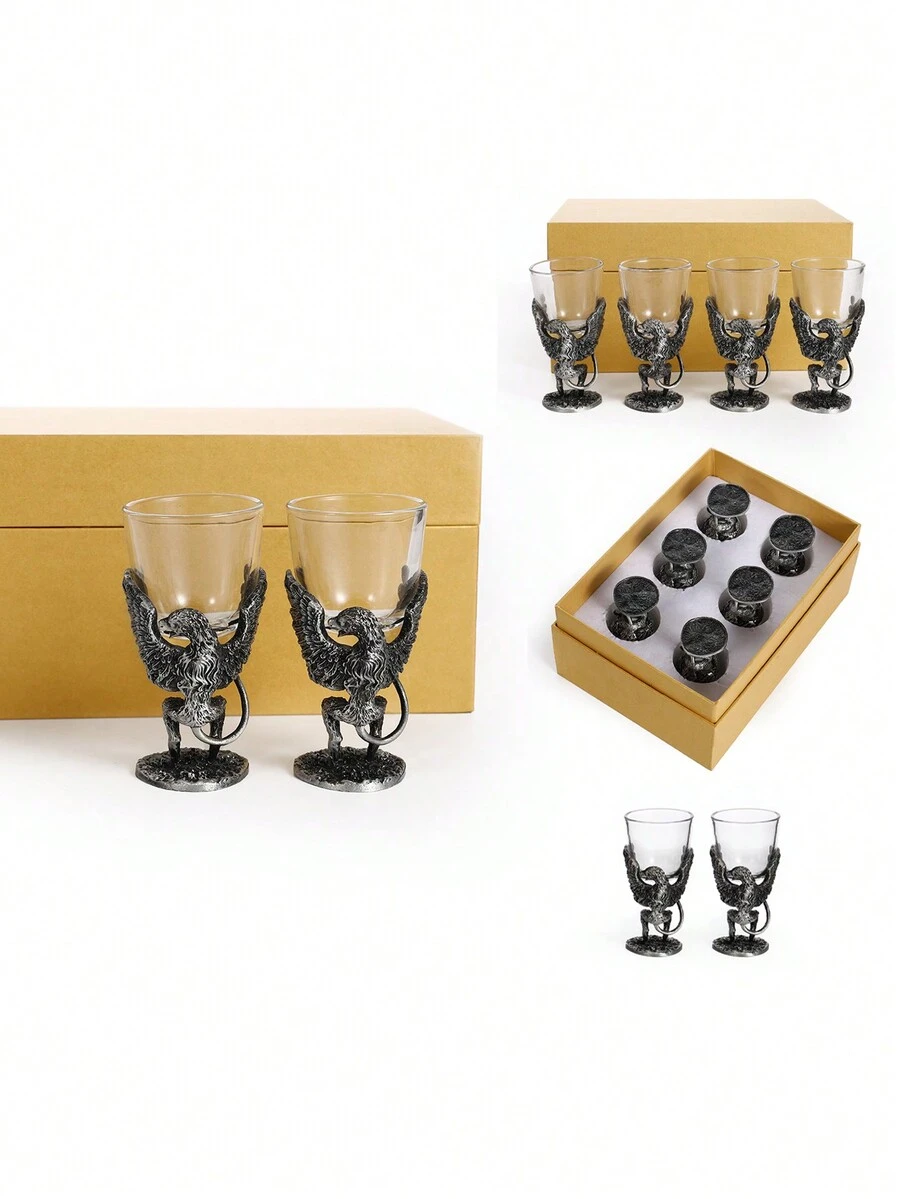 2/4/6入組華麗黃色禮盒裝的帝王獅子酒杯，採用無鉛玻璃及防燙鋅合金底座製成，不褪色，非常適合個人或高檔聚會中送給朋友作為禮物。 - 古錫色32cm - 查看 1