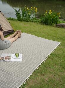 Bubaba 1pc Gray Plaid Print Picnic Blanket, Portable Folding Outdoor Camping Travel Beach Mat Suitable For Picnic, Camping, Hiking, Family Concerts