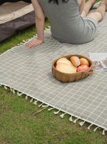 Bubaba 1pc Gray Plaid Print Picnic Blanket, Portable Folding Outdoor Camping Travel Beach Mat Suitable For Picnic, Camping, Hiking, Family Concerts