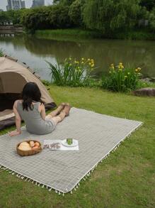 Bubaba 1pc Gray Plaid Print Picnic Blanket, Portable Folding Outdoor Camping Travel Beach Mat Suitable For Picnic, Camping, Hiking, Family Concerts