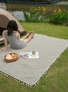 Bubaba 1pc Gray Plaid Print Picnic Blanket, Portable Folding Outdoor Camping Travel Beach Mat Suitable For Picnic, Camping, Hiking, Family Concerts