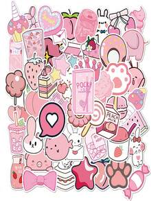 50pcs Pink Cartoon Pattern Stickers, Graffiti Stickers For Laptop, Water Bottle And Phone - Pink - View 2