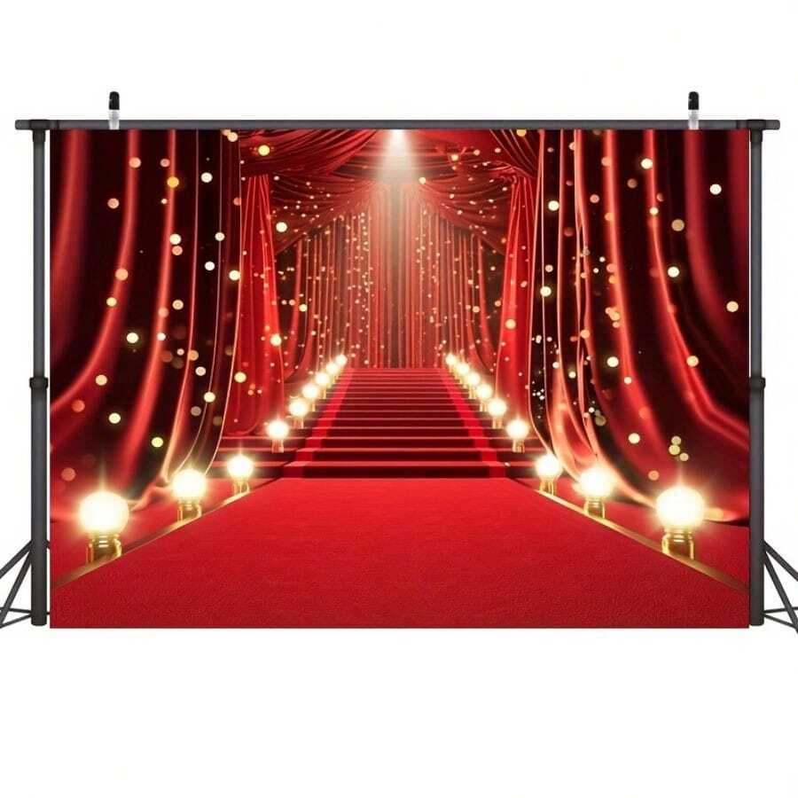 1 pieza Telón de fondo de cortina roja, tela de alfombra roja grande como fondo fotográfico para graduación, fiesta de baile, premios, máscaras, boda, decoración de fiesta, Navidad - Rojo - Ver 1