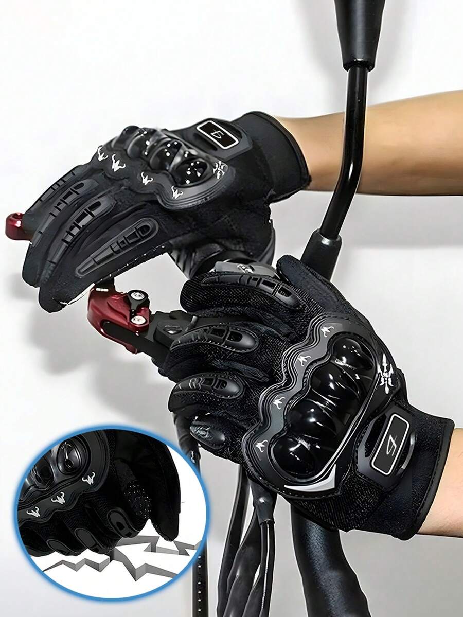 Motorcycle Gloves Knuckle Protection Non-Slip Palm Motorcycling Cycling With Anti-Fall Protection And Touch Finger - Black - View 1