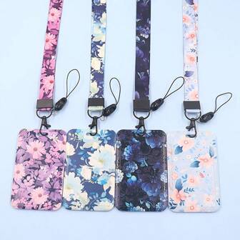 1 个花卉图案卡夹，用于放置门禁卡/公交卡、身份证、餐卡、INS 风格、学校用品、返校