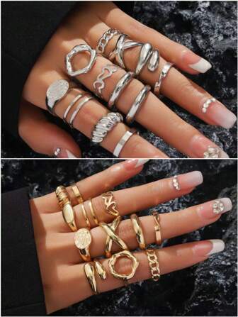 12pcs Heart Shaped Cross-Cutout Wide Band Ring Set, Personalized Fashionable Hip Hop Punk Women's Summer Ring Set Valentines, Mom, Mother, Mother's Day, Gift