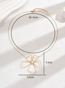 1只時尚中空金屬大花墜吊墜項鍊-女士度假、約會和日常配飾 - 金黃色 - 查看 6