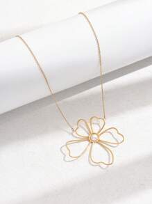 1只時尚中空金屬大花墜吊墜項鍊-女士度假、約會和日常配飾 - 金黃色 - 查看 4