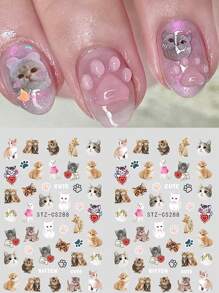 2pcs Lovely Cat Animal Bunny 3D Soft Embossed Relief Self Adhesive Nail Art Stickers Cute Pretty Puppy Kitty Star Manicure Decals,Thin And Tough High Quality Nail Sticker DIY Nails - Multicolor - View 4