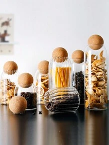 1入組帶木蓋玻璃儲物罐，廚房儲物用玻璃罐，可裝麥片類等物品 - 彩色 - 查看 3